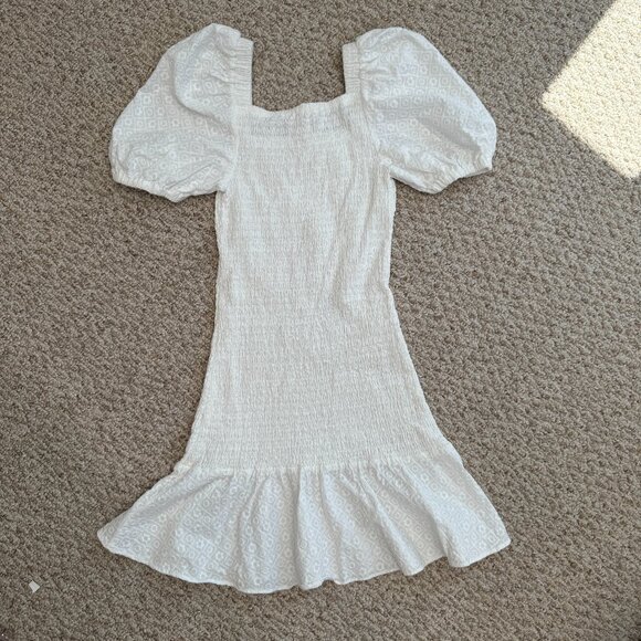 RACHEL PARCELL Size XS Smocked Puff-Sleeve Cotton Minidress White Cottagecore - Picture 8 of 8